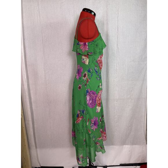 Roz & Ali Green One Shoulder Dress Sz 4 Asymmetrical Floral Spring Summer E110 - Picture 7 of 13